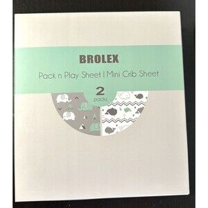 New 2 Set Brolex Pack n Play Stretchy Fitted Mini Crib Sheets Elephant & Whale